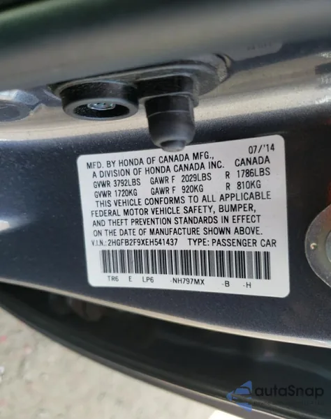 2014 Honda Civic Exl z USA, uszkodzony, nr VIN 2HGFB2F9XEH541437